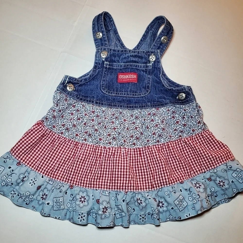Vintage OshKosh Tier Overall Jumper Dress Sz 3-6 M